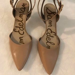 SAM EDELMAN Tan Okala Ankle-wrap Strap Low Pump Heels Size 8